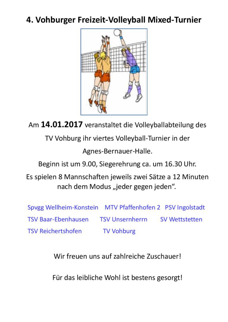 4. Volleyball-Mixed-Freizeitturnier am 14.01.2017