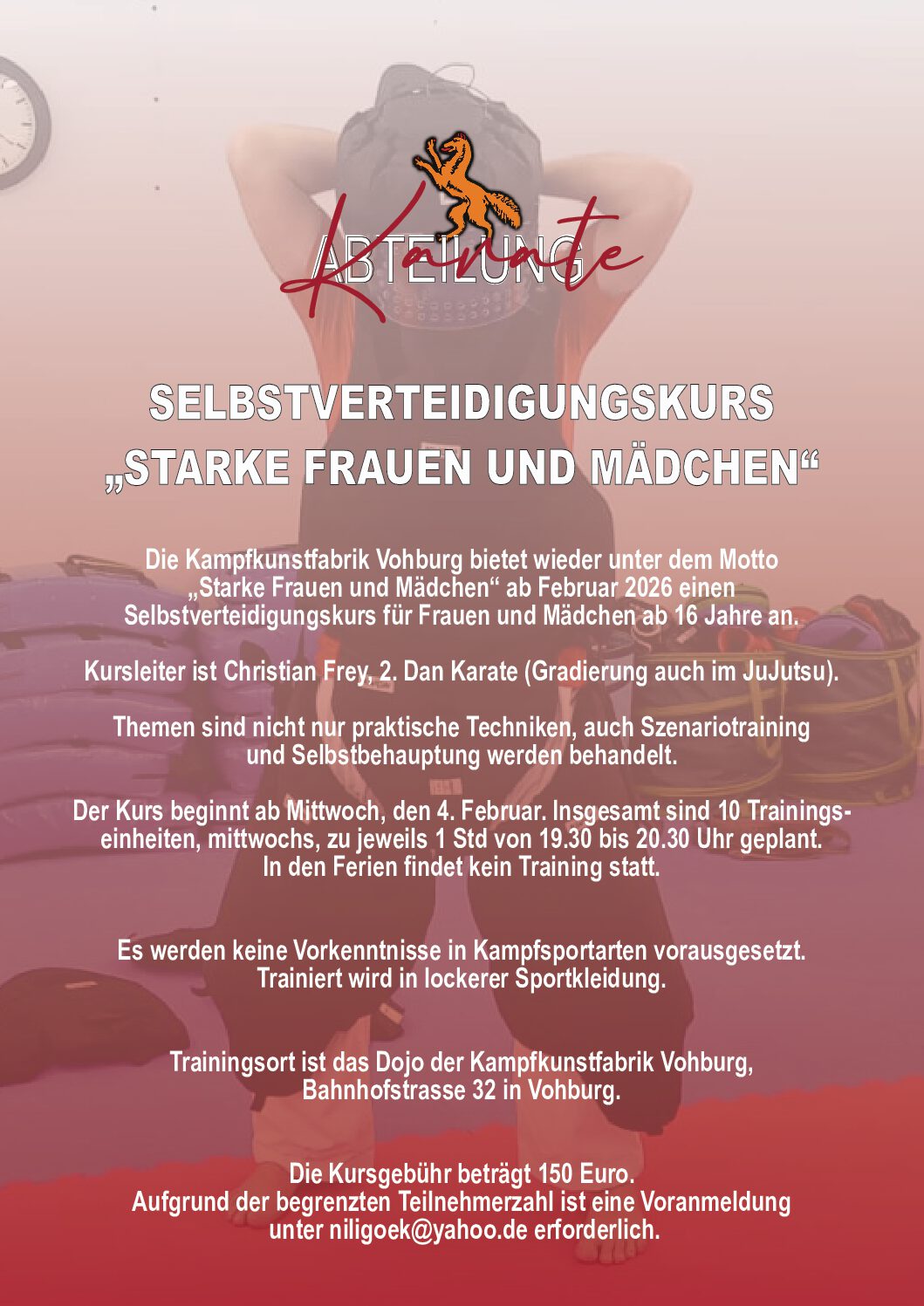 Selbstverteidigungskurs „Starke Frauen und Mädchen“ wieder ab Februar 2026 in der Kampfkunstfabrik